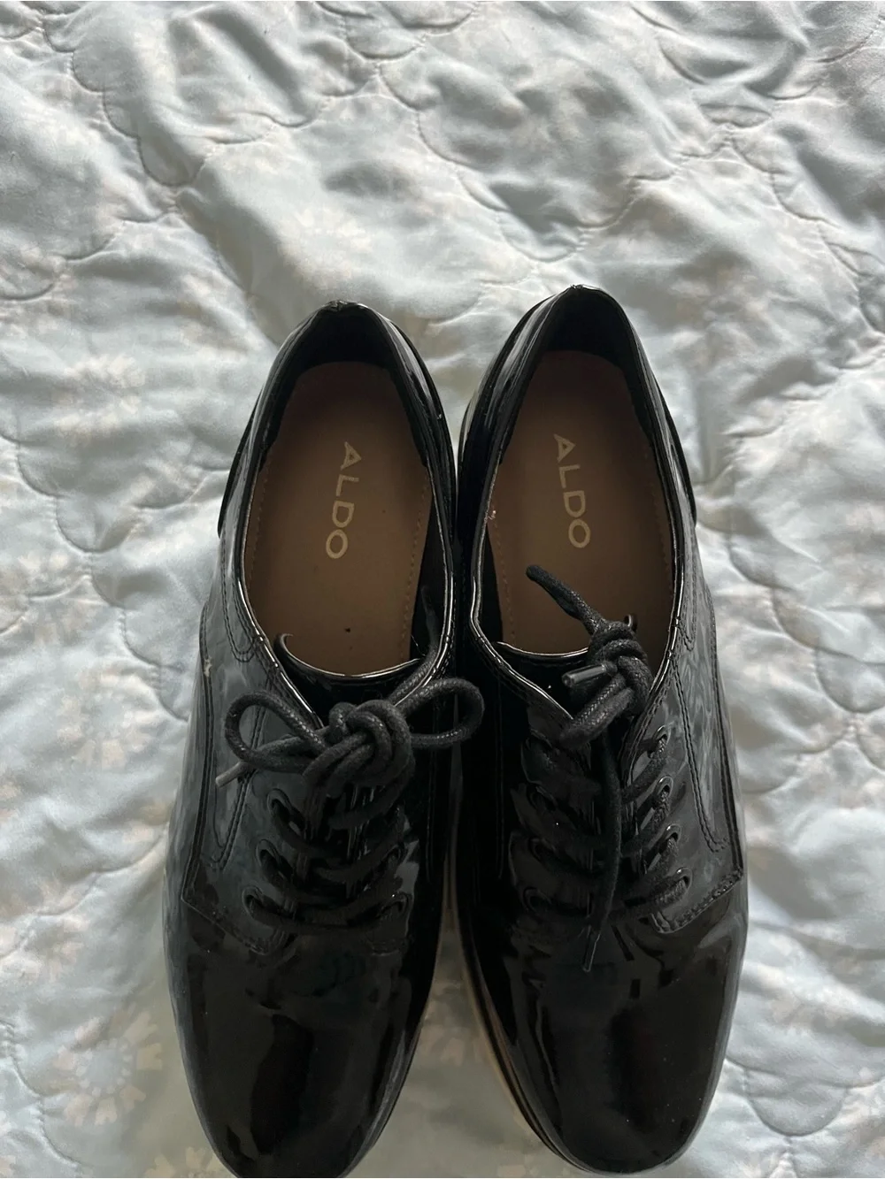 Aldo Black Patent Lace-Up Oxfords